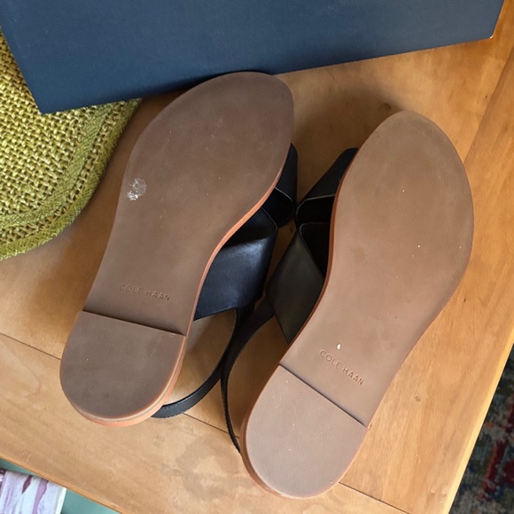 Cole Haan Black Leather Cross-Strap Sandals - Picture 5 of 6